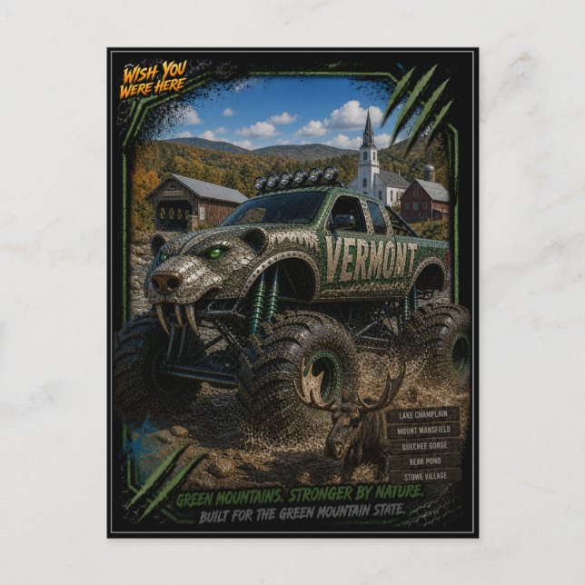Vermont Monster Truck Terräng Konst Vykort (Framsida)
