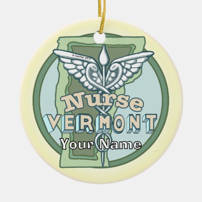 Vermont Nurse Caduceus Julgransprydnad Keramik (Framsidan)