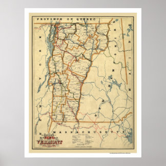 Vermont Railroad & Town Karta 1896 Poster