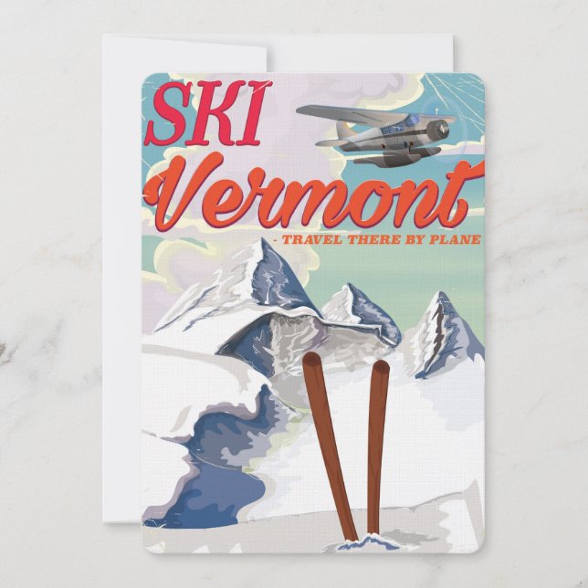 Vermont retro-semesterplakat för skidåkning inbjudningar (Framsida)