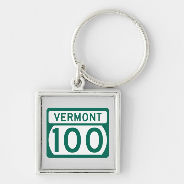 Vermont Route 100-vägskylt Fyrkantig Silverfärgad Nyckelring (Framsidan)