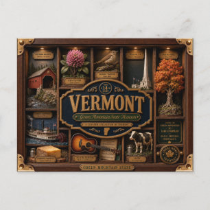 Vermont Shadow Box 3D Figurin Delstat Vykort