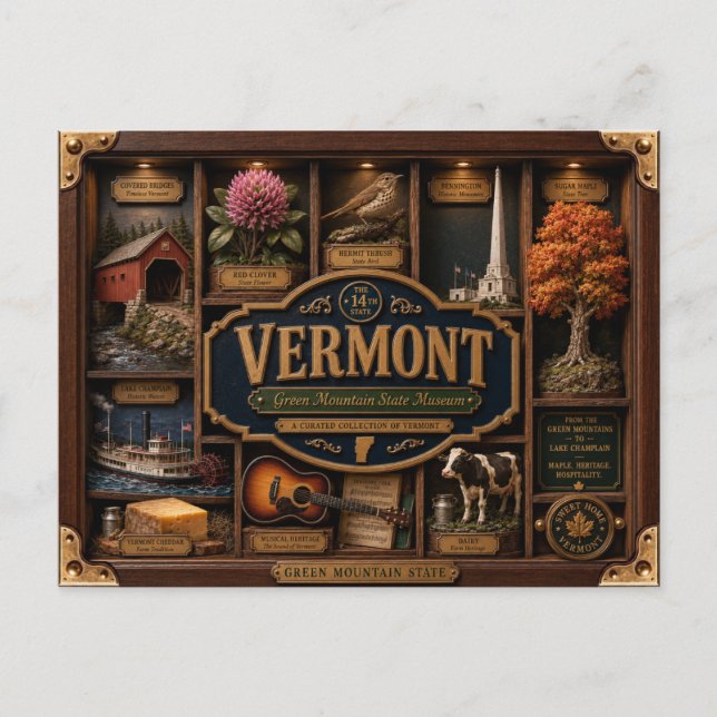 Vermont Shadow Box 3D Figurin Delstat Vykort (Framsida)