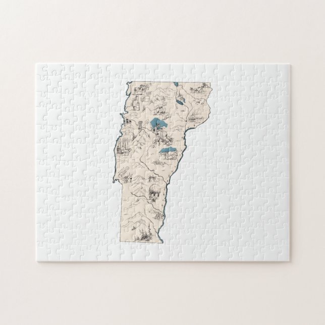 Vermont Shaped Vintage Bild Karta Pussel (Horisontell)