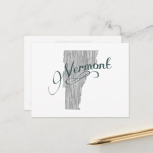 Vermont Shaped Vintage Grått Typography Namn Vykort