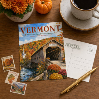 Vermont Silk Road Bridge Höstutsikt Vykort
