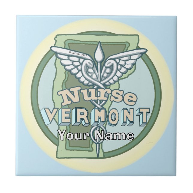Vermont Sjuksköterska Caduceus Kakelplatta (Framsidan)