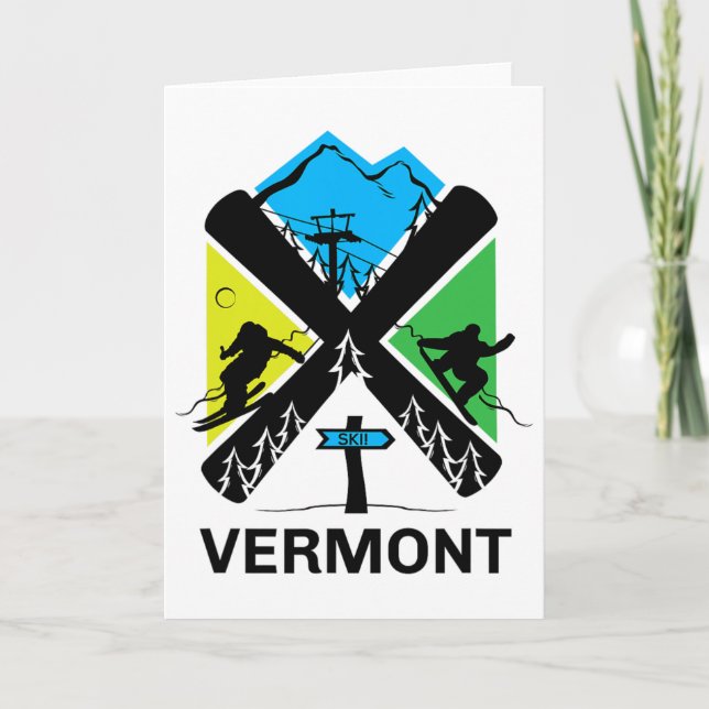 Vermont Ski T Shirt - Skiing And Snowboard Accesso Kort (Framsida)