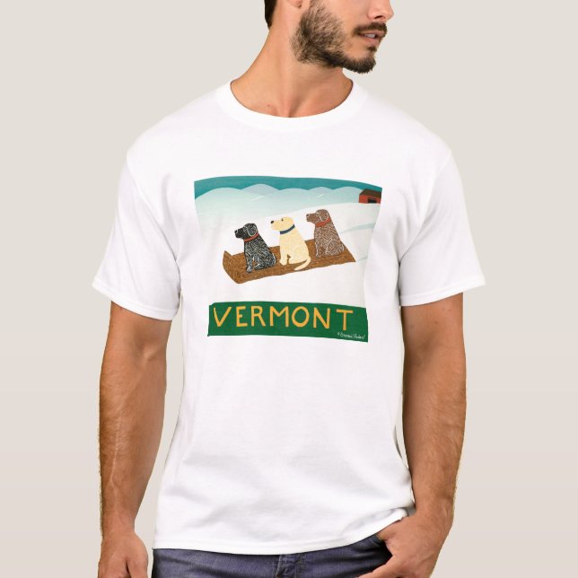 Vermont Sled hundar-Tee- Stephen Huneck Tee Shirt (Framsida)