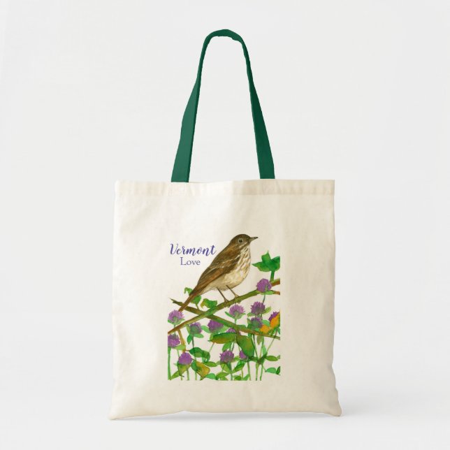 Vermont Souvenir Tote Hermit Thush Bird Tygkasse (Framsidan)