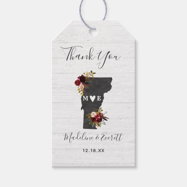 Vermont State Destination Rustic Bröllop Tack Presentetikett (Framsidan)