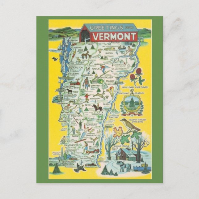 Vermont State Karta vykort (Framsida)