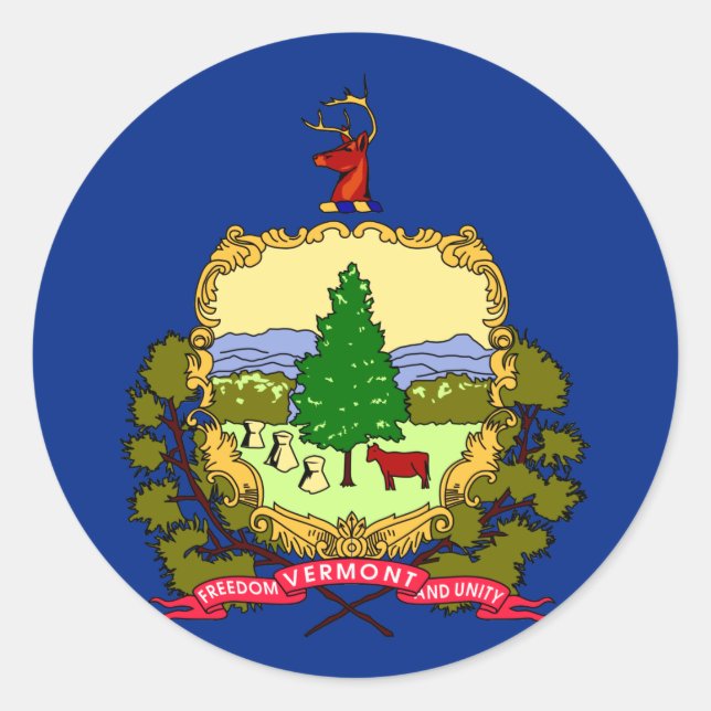 Vermont Statlig flagga Runt Klistermärke (Framsida)