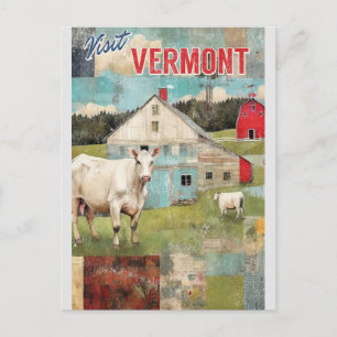 Vermont Stylized Vintage Farm Travel Vykort