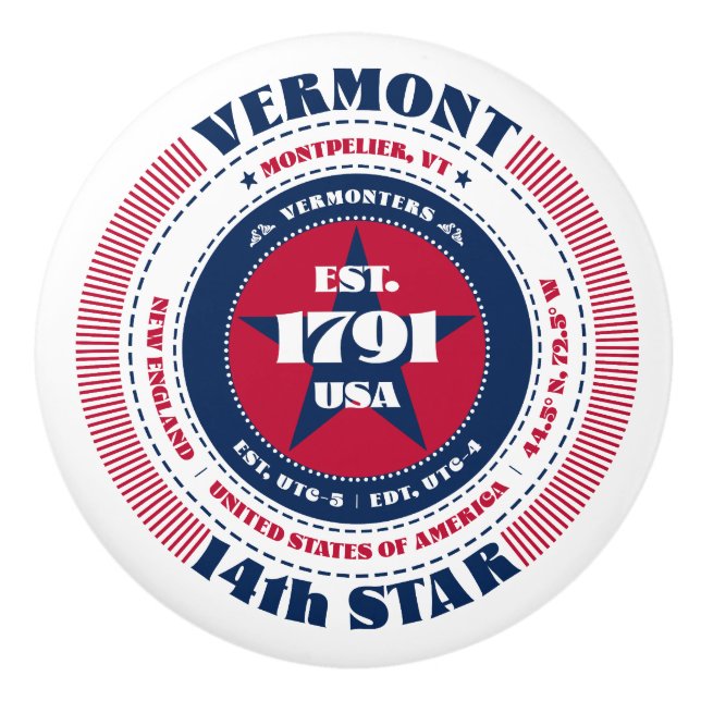 Vermont US State Rött vitt blått Typography Knopp (Framsidan)