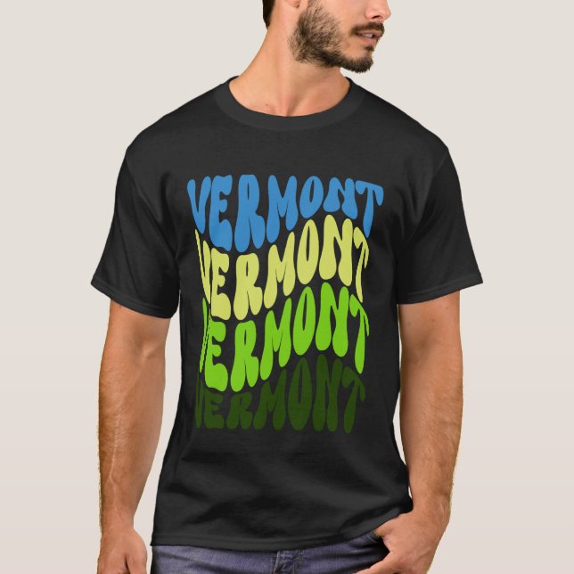 Vermont Vågig Text Patriotisk Design T Shirt (Framsida)