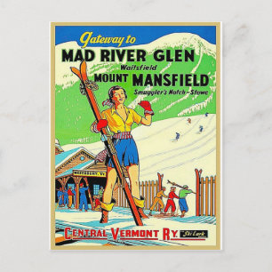 Vermont vintage resor skiing vykort