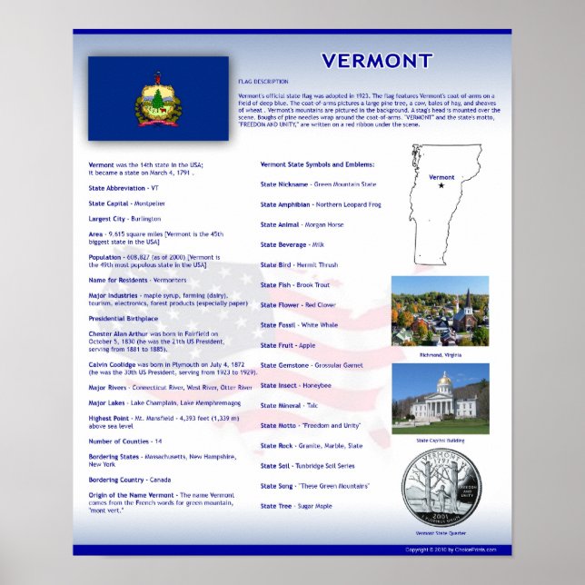 Vermont, VT Poster (Framsidan)