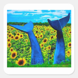 Vermont Whale Tails with Sunflowers Sticker Fyrkantigt Klistermärke