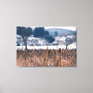 Vermont Winter Cattails Scene Wrapped Canvas