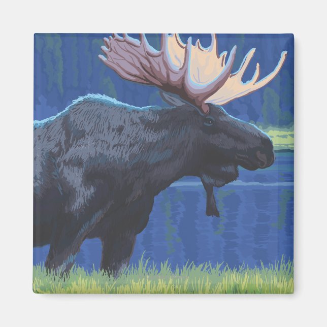 VermontMoose i månljuset Magnet (Framsidan)