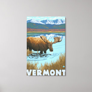 VermontMoose som dricker i sjön Canvastryck