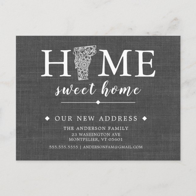 Vermonts delstat flyttanmälan på postkort meddelande vykort (Framsida)