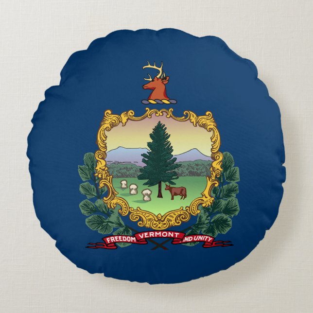 Vermonts statsflagga rund kudde (Framsidan)