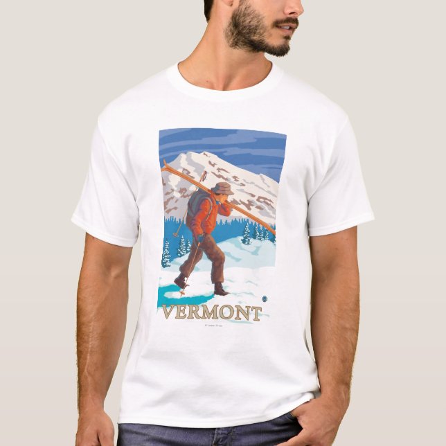 VermontSkier att bära skidar Tee Shirt (Framsida)