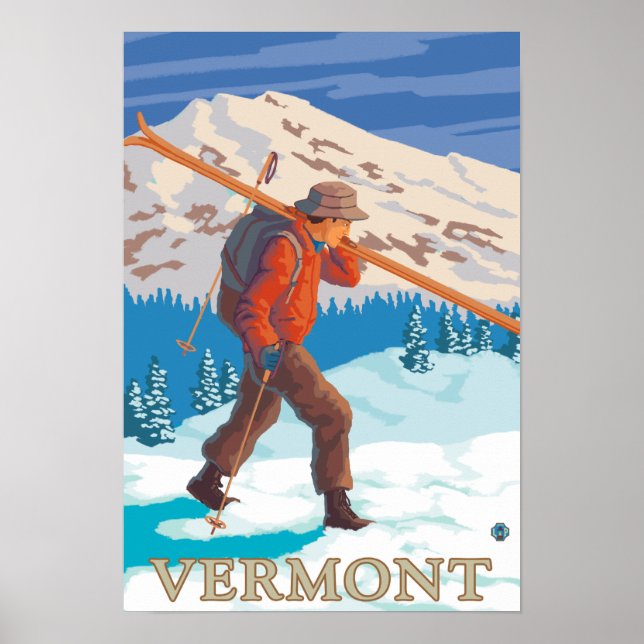 VermontSkier Carrying Skis Poster (Framsidan)