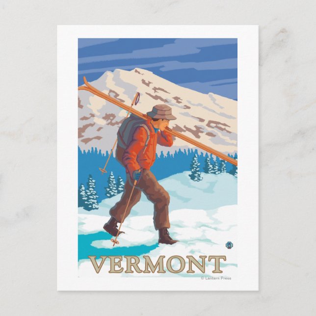 VermontSkier Carrying Skis Vykort (Framsida)
