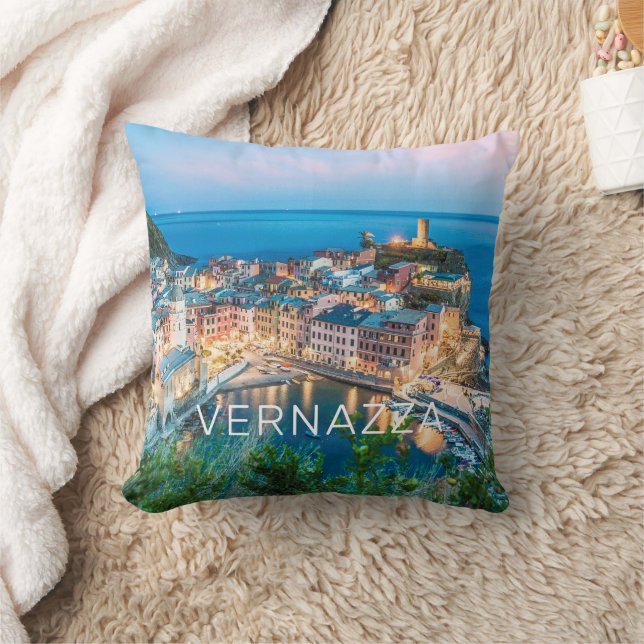Vernazza Cinque Terre La Spezia Italien Panorama Kudde (Filt)
