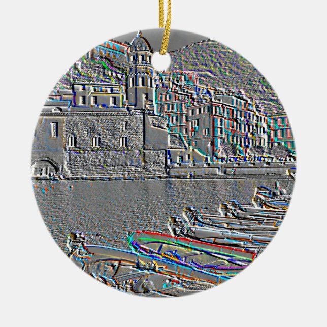 Vernazza, Cinque Terre, Zentrum am Hafen, Relief, Julgransprydnad Keramik (Framsidan)