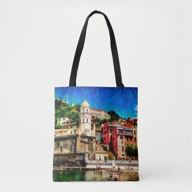 Vernazza, Italien. Vattenfärgskonsol Tygkasse (Framsida)
