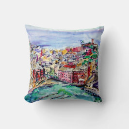 Vernazza Italien Watercolor Art Pillow Kudde