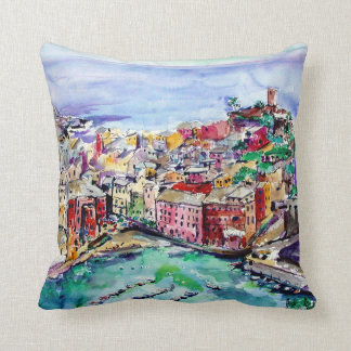 Vernazza Italien Watercolor Art Pillow Kudde