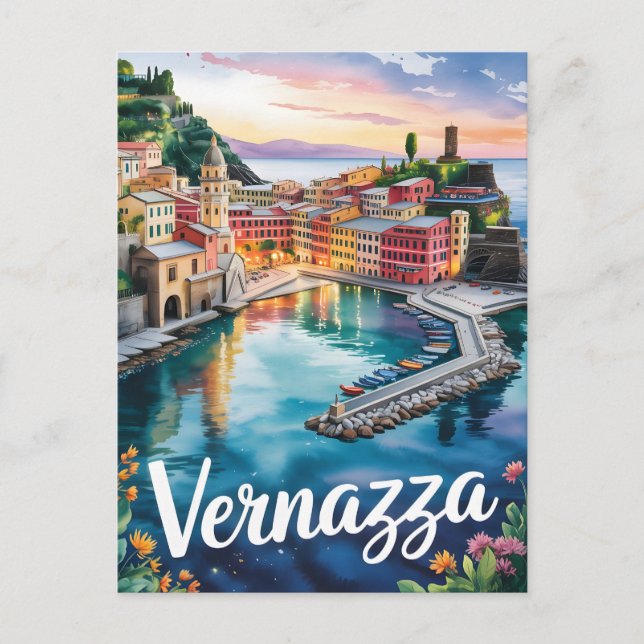 Vernazza vattenfärg vykort (Framsida)
