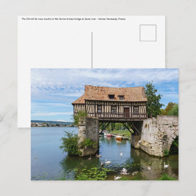 Vernon Gammal kvarn (vieux moulin) - Normandie, Fr Vykort (Fram/baksida)