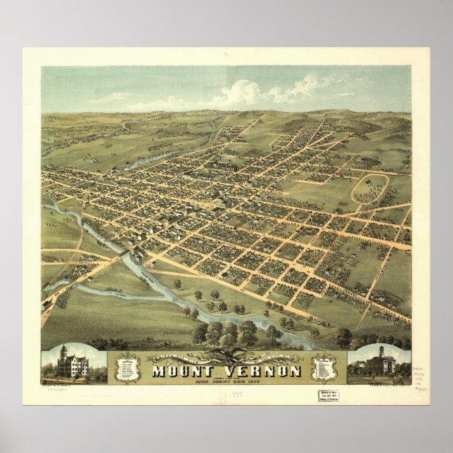 Vernon Ohio 1870 Antique Panoramic Karta Poster (Framsidan)