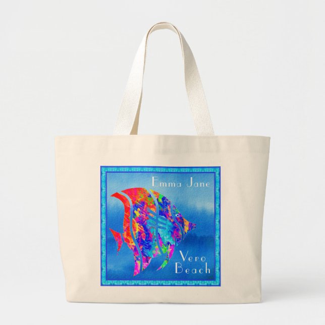 Vero Beach FL Roligt Watercolor Ocean Fish Jumbo Tygkasse (Framsidan)
