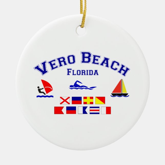 Vero Beach FL signalerar flaggor Julgransprydnad Keramik (Framsidan)