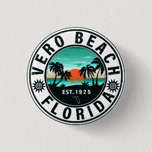 Vero Beach Florida Handflatan Träd Retro Sunset 60 Knapp