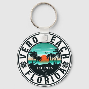 Vero Beach Florida Handflatan Träd Retro Sunset 60 Nyckelring