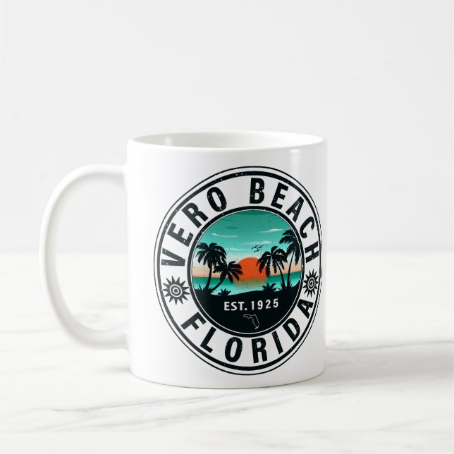 Vero Beach Florida Handflatan Träd Retro Sunset Kaffemugg (Vänster)