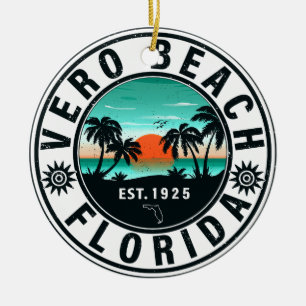 Vero Beach Florida Handflatan Träd Retro Sunset So Julgransprydnad Keramik