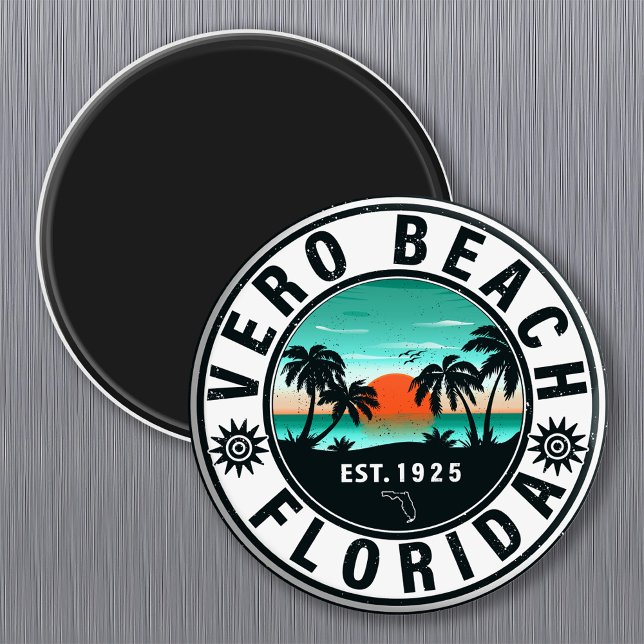 Vero Beach Florida Handflatan Träd Retro Sunset So Magnet (Skapare uppladdad)