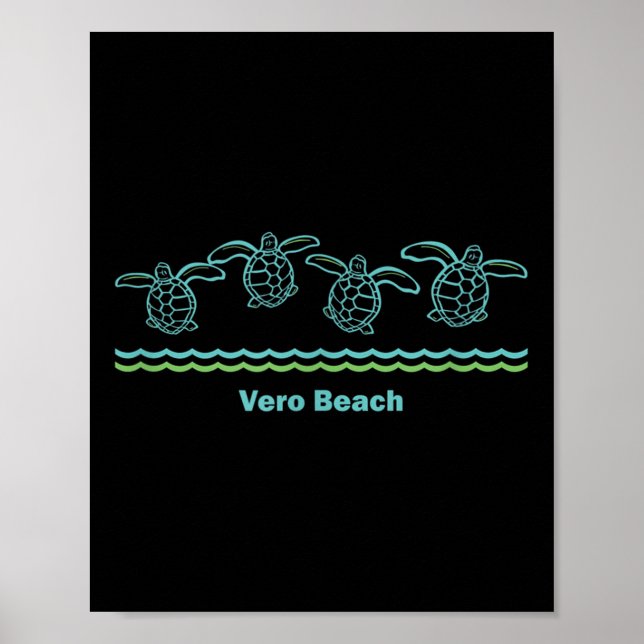 Vero Beach Florida Retro Sea Blue Tribal Turtle Poster (Framsidan)