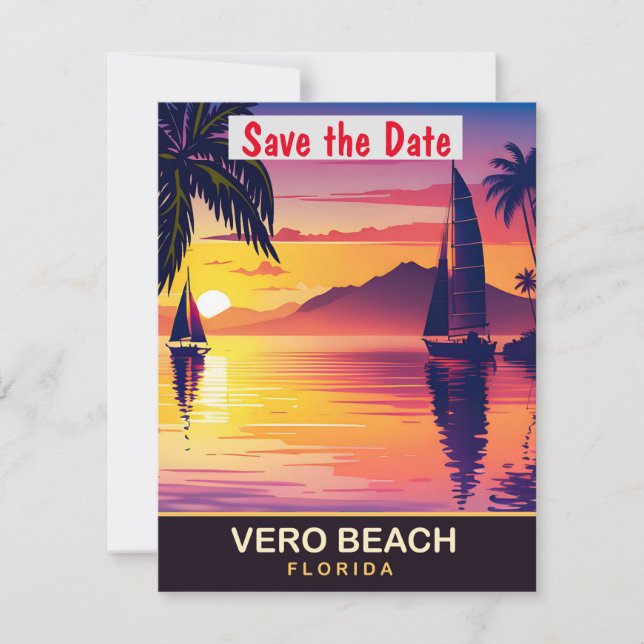 Vero Beach Florida Solnedgång Bröllopsinbjudan Spara Datumet (Framsida)