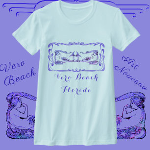 Vero Beach Florida Söt Art Deco Sjöjungfruar T Shirt