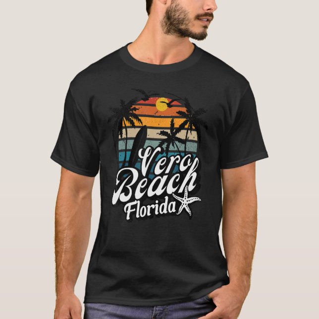 Vero Beach Florida Surfing Handflatan Träd Surfa R T Shirt (Framsida)